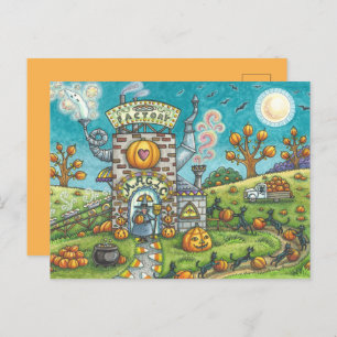MYSTICAL MAGIC PIE FACTORY Funny Black Cats, Witch Holiday Postcard