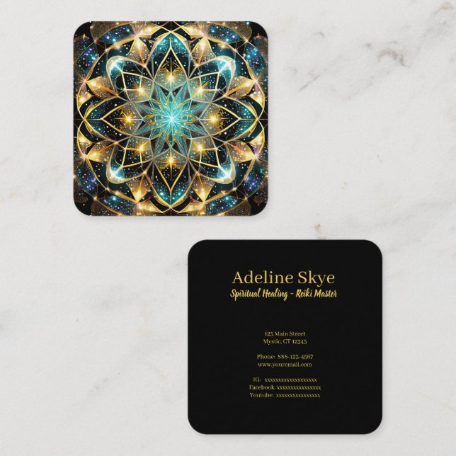 mystical mandala design in vibrant colours square business card (Front/Back)