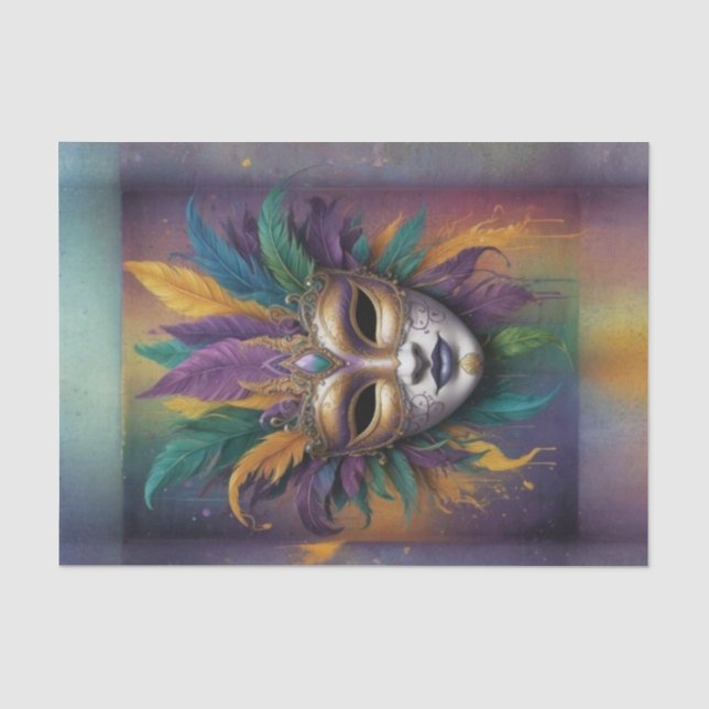 Mystical Mardi Gras Mask Decoupage | Vibrant  Tissue Paper (Front)