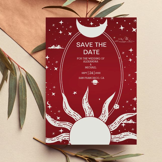  Mystical Marsala and Silver Sun Moon Wedding  Save The Date (Creator Uploaded)