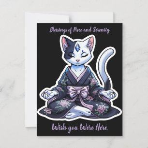 Mystical Meditating Cat in Floral Kimono Postcard