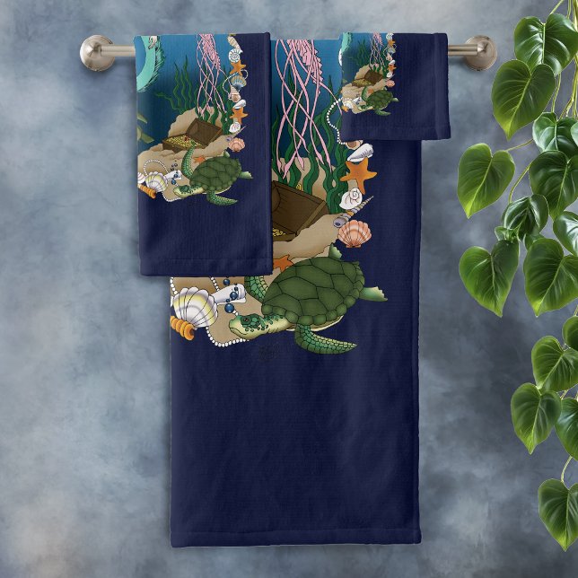 Mystical Mermaid Ocean Fantasy Blue Sea-Life Bath Towel Set (Creator Uploaded)