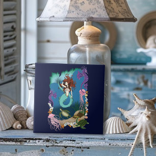 Mystical Mermaid Ocean Fantasy Blue Sea-Life Tile