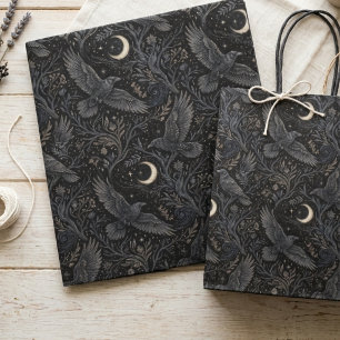 Mystical Midnight Crow and Crescent Moon Pattern Tissue Paper
