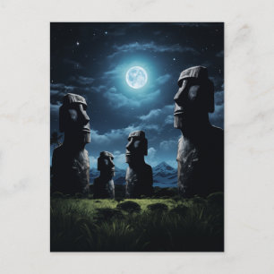 Mystical Moai Under the Moonlight – Easter Island Holiday Postcard
