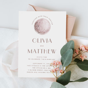 Mystical Moon Blush Pink Celestial QR Wedding Invitation