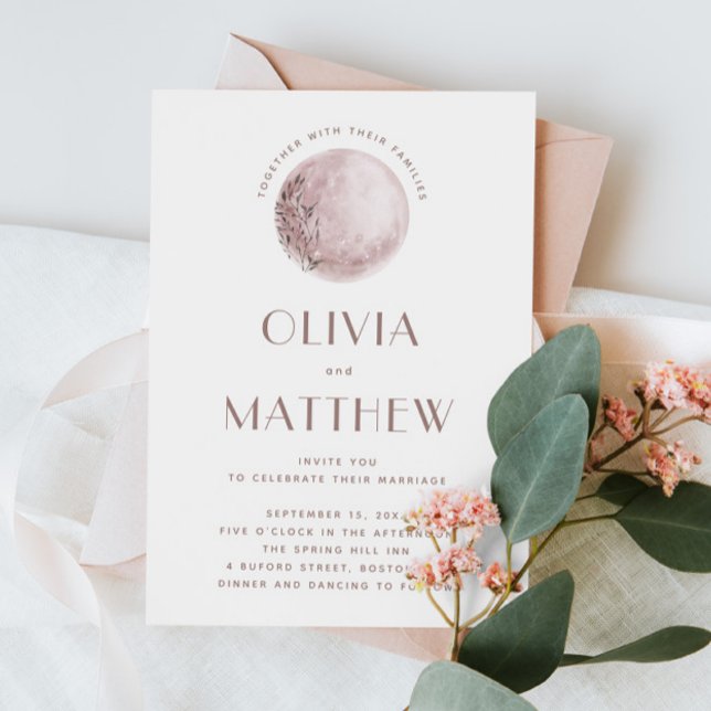 Mystical Moon | Blush Pink Celestial QR Wedding Invitation (Creator Uploaded)