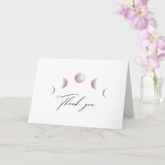Mystical Moon Blush Pink Wedding Thank You Card (Orchid)