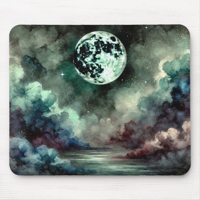 Mystical Moon Cosmic Clouds in Dreamlike Night Sky Mouse Pad (Front)
