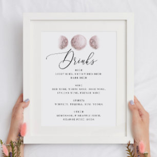 Mystical moon elegant script wedding drinks bar poster