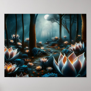 Mystical Moon Garden: Illuminated Florals  Poster