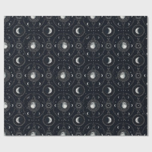 Mystical Moon Phases Celestial Gothic Pattern Wrapping Paper