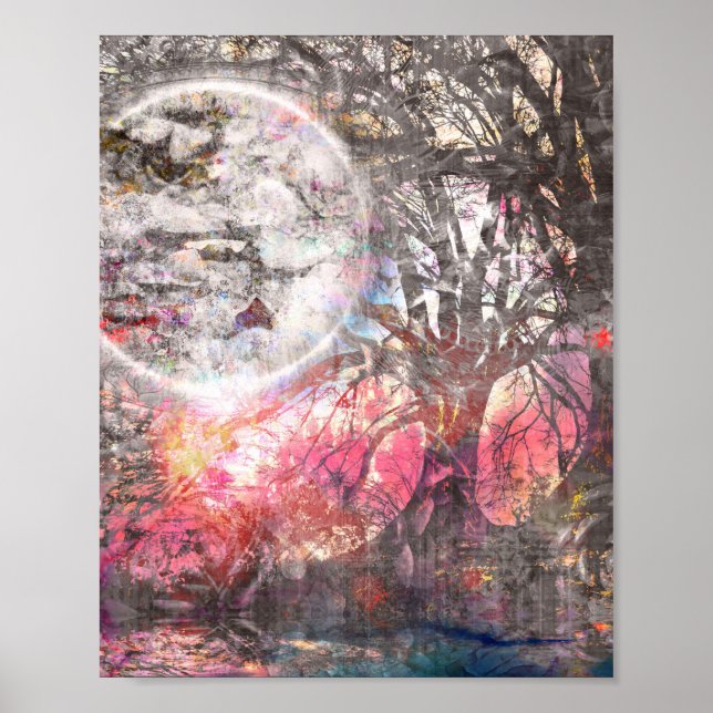 Mystical Moon Tree Fantasy Landscape Poster (Front)
