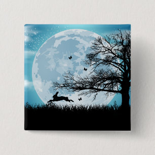 Mystical Moon with Rabbit Silhouette 2 Inch Square Button