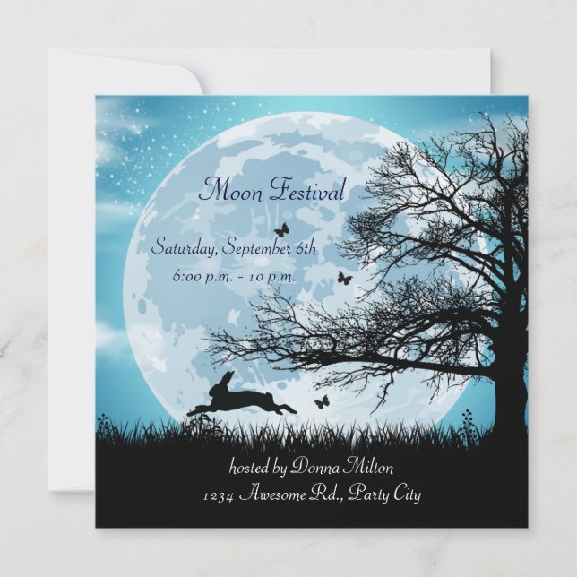 Mystical Moon with Rabbit Silhouette Invitation (Front)