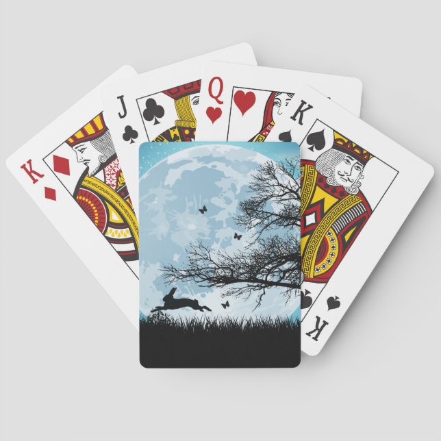 Mystical Moon with Rabbit Silhouette Playing Cards (Back)
