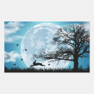 Mystical Moon with Rabbit Silhouette Sticker