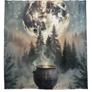 Mystical Moonlit Forest Cauldron -Witchy Magic Art