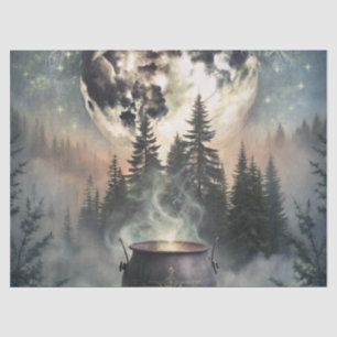 Mystical Moonlit Forest Cauldron -Witchy Magic Art Tissue Paper