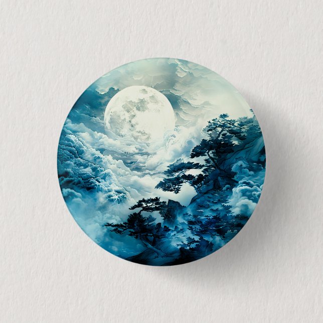 Mystical Moonlit Mountain Landscape 1 Inch Round Button (Front)