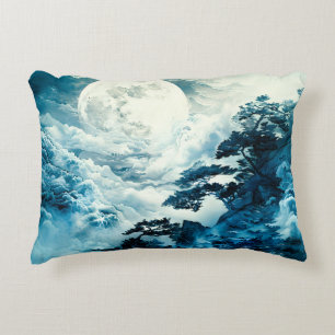 Mystical Moonlit Mountain Landscape Accent Pillow
