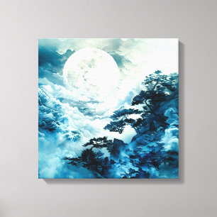 Mystical Moonlit Mountain Landscape Canvas Print