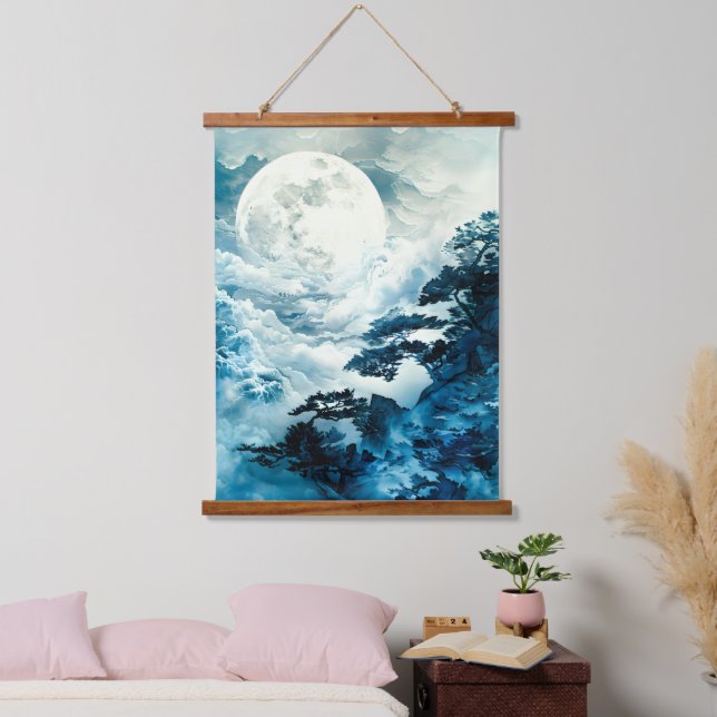 Mystical Moonlit Mountain Landscape Hanging Tapestry (Bedroom)