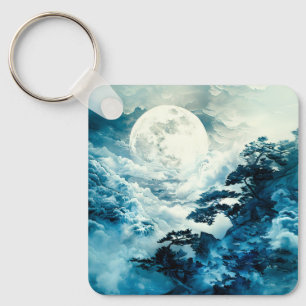 Mystical Moonlit Mountain Landscape Keychain