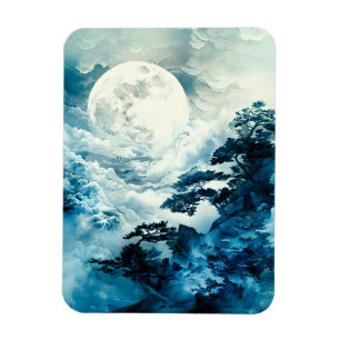 Mystical Moonlit Mountain Landscape Magnet