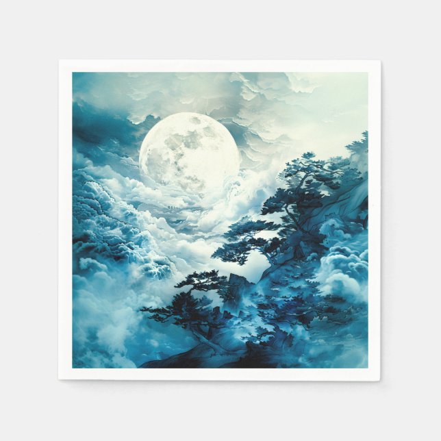 Mystical Moonlit Mountain Landscape Napkin (Front)