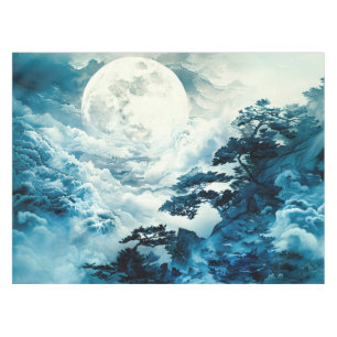 Mystical Moonlit Mountain Landscape Tablecloth