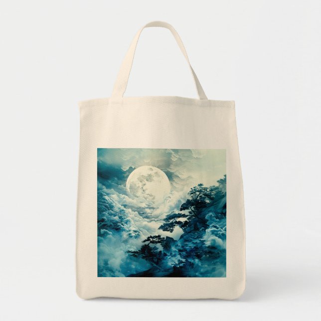 Mystical Moonlit Mountain Landscape Tote Bag (Front)