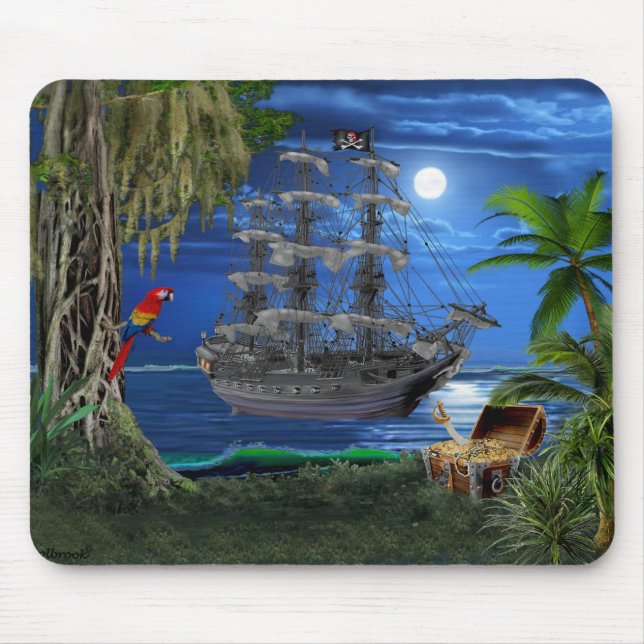 Mystical Moonlit Pirate Ship Mouse Pad (Front)