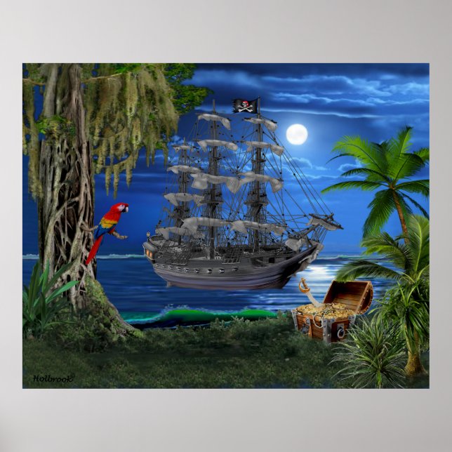 Mystical Moonlit Pirate Ship Poster (Front)