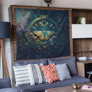 Mystical Moth and Moon Phases Portal Art LARGE Tapestry