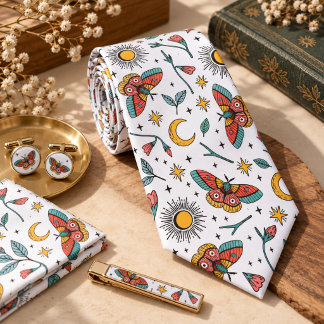 Mystical Moth Butterfly Pattern Tie
