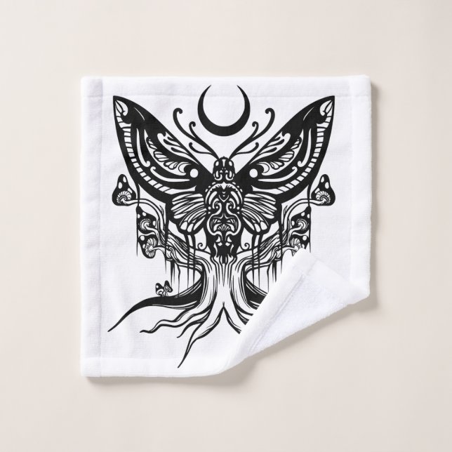Mystical Moth & Crescent Moon Bathroom Towel Set (Wash Cloth)