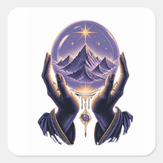 Mystical Mountain Celestial Hands Spiritual Nature Square Sticker