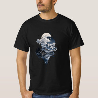 Mystical Mountain Landscape Moon and Geometric Clo T-Shirt