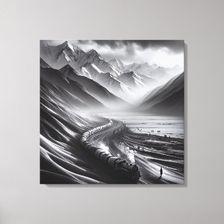 Mystical Mountain Rails: A Steam Train’s Odyssey Canvas Print