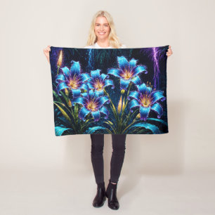 Mystical neon botanical nature inspired design fleece blanket