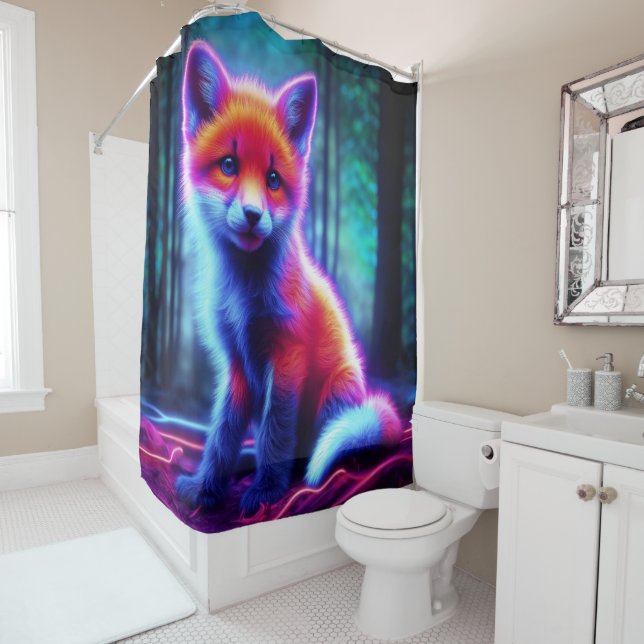 Mystical neon fox in glowing enchanted forest (In Situ)