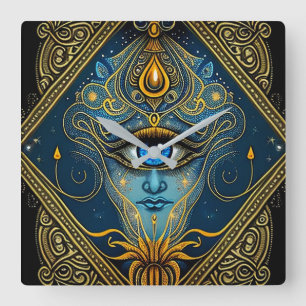 Mystical New Age Enlightened Awake Square Wall Clock