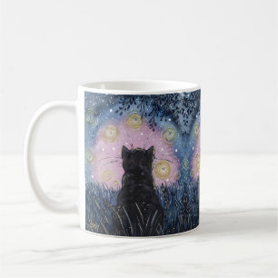 Mystical Night-Fireflies Cat Illustration Art Coffee Mug