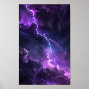 Mystical Night Sky with Purple Lightning Poster