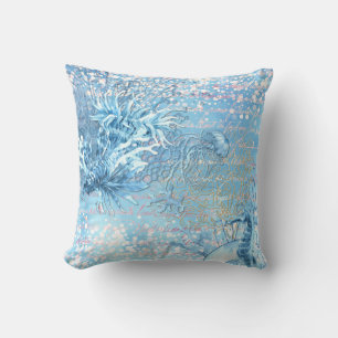 Mystical ocean dreams seahorse jellyfish teal blue throw pillow