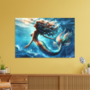 Mystical ocean mermaid siren's colourful tail art canvas print