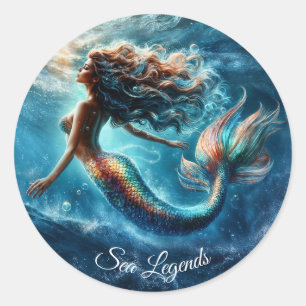 Mystical ocean mermaid siren's colourful tail art classic round sticker