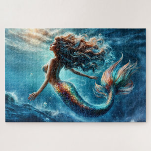 Mystical ocean mermaid siren's colourful tail art jigsaw puzzle