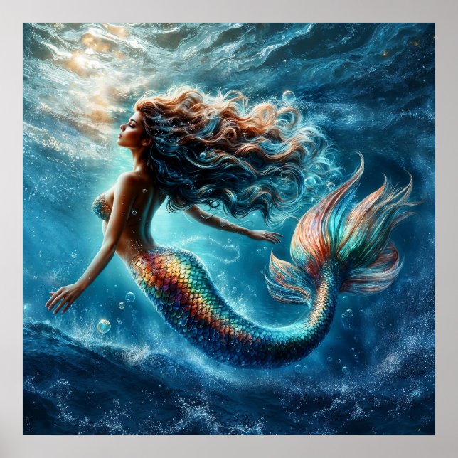 Mystical ocean mermaid siren's colourful tail art poster (Front)